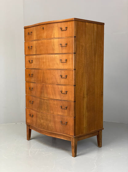 Vintage 1950s Walnut Tallboy Chest Of Drawers Danish Retro EB10830