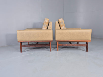2 Vintage Danish Design Lounge Chairs New Leather and Wool Upholstery 1960s12040