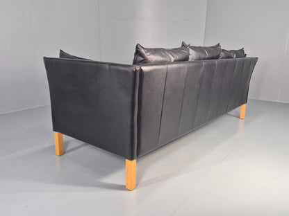 Vintage 3 Seater Sofa Danish Black Leather Mid Century Style 1980s Retro EB12418