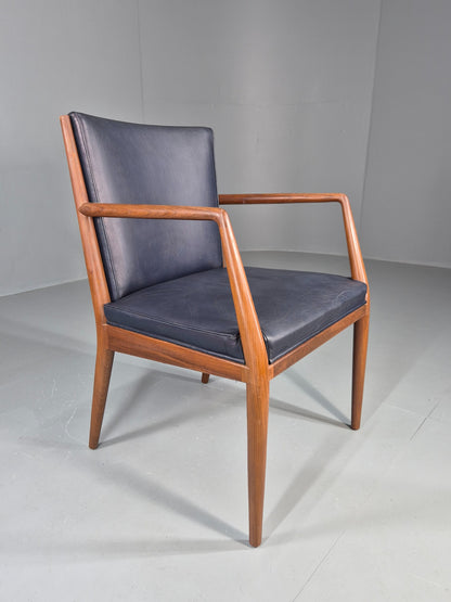 Vintage Mid Century Teak Armchair Blue Leather 1960s Retro  EB11896