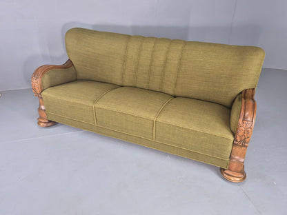 Vintage Danish 3 Seater Sofa Deco Stlyed 1940s Carved Oak Frame Retro EB12673