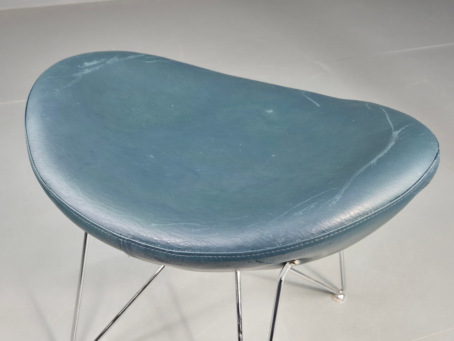 Vintage Danish Mid Century Footstool Green Vinyl Chrome Rod  Retro EB12149