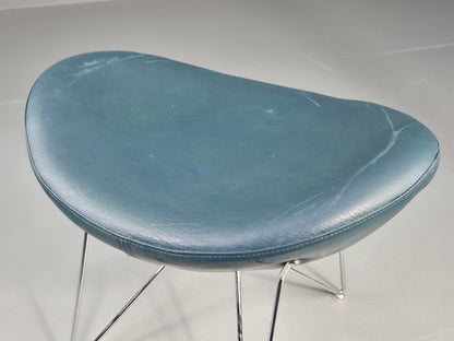 Vintage Danish Mid Century Footstool Green Vinyl Chrome Rod  Retro EB12149