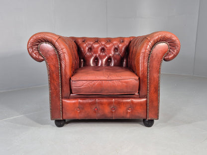 Vintage Chesterfield Club Chair Red Leather 1970s Retro EB12252