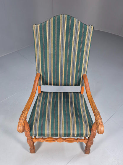 Baroque Style Throne Armchair Oak Frame Wool Stripe Upholstery EB08988