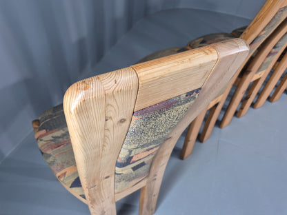 6 Brutalist Pine Dining Chairs 1980s Upholstery Danish Design Retro EB12146