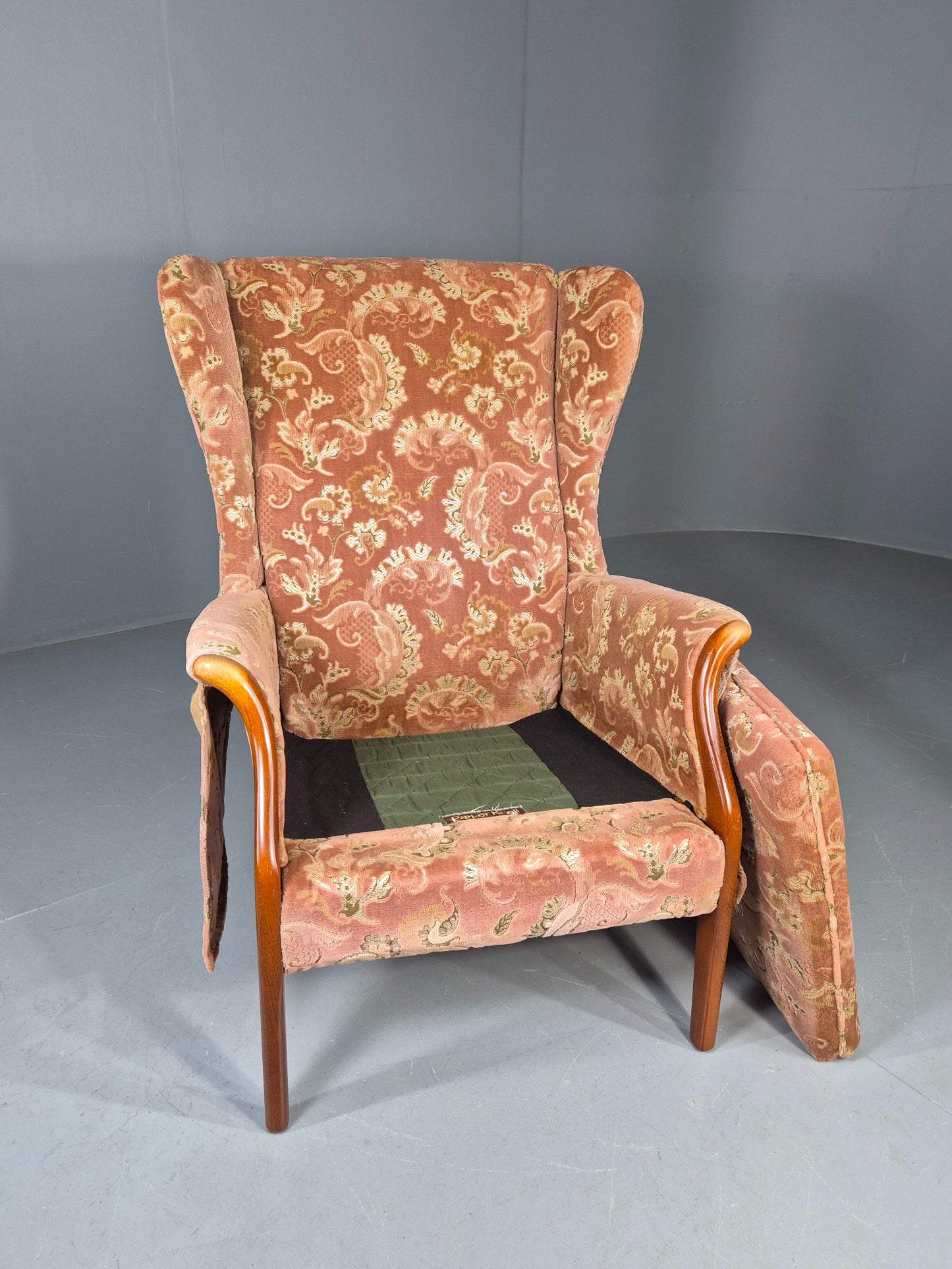 Vintage Parker Knoll Mid Century Lounge Chair Pink Hued Paisley Velour EB12168