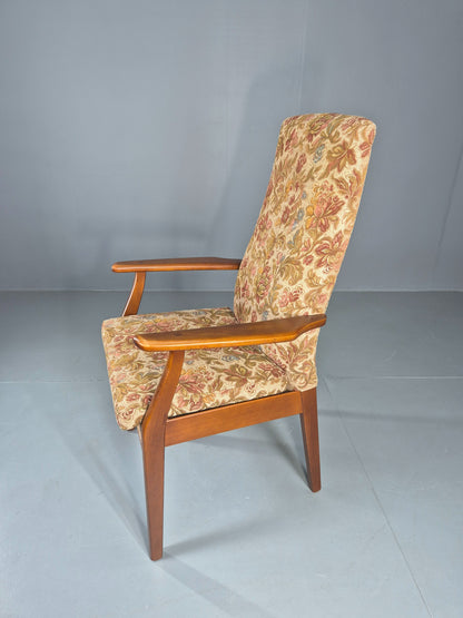Vintage Parker Knoll High Back High Seat 1960s Lounge Chair Floral EB12798