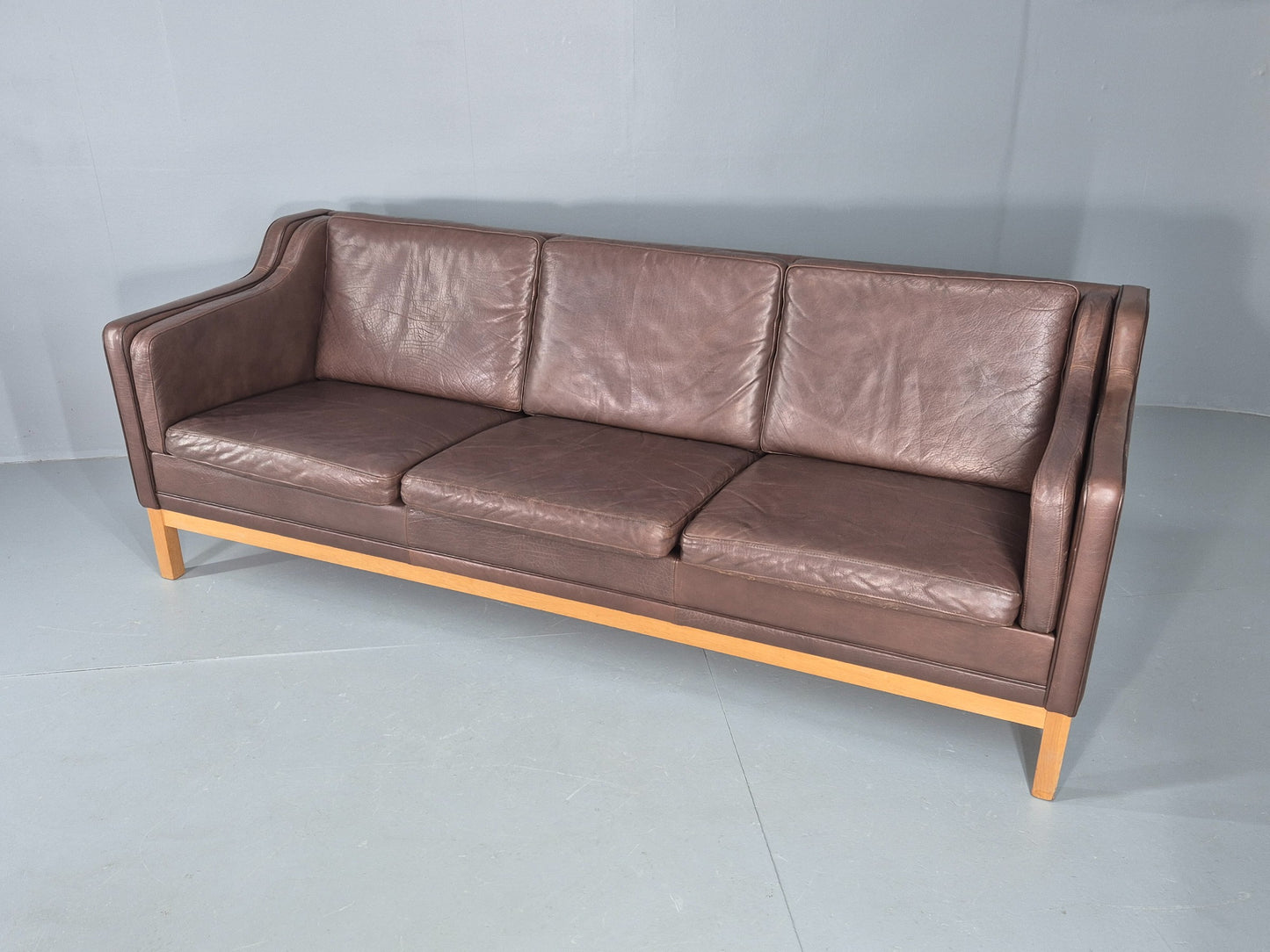 Vintage 3 Seater Sofa Danish 70s Brown Leather Retro Mid Century Modern EB12424