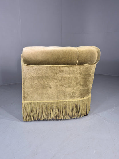 Vintage Danish Art Deco Tub Chair Green Velour Tassels 1940s  EB12710