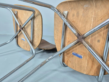 3 Vintage Danish Stacking Industrial Chairs Teak and Steel Retro 1960s EB12404