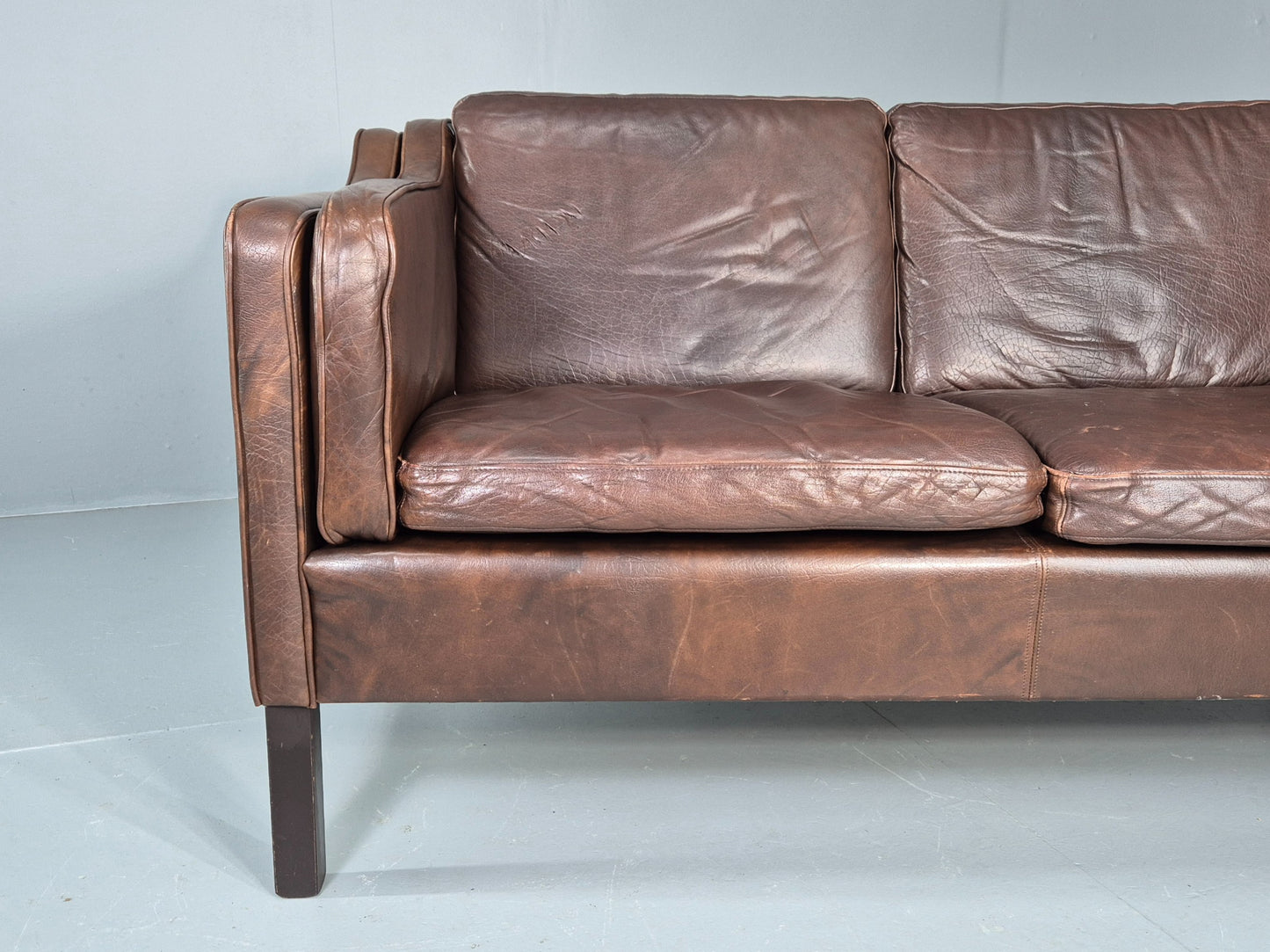 Vintage 2 seater Sofa Danish Brown Leather Mid Century Retro 1970s EB12423