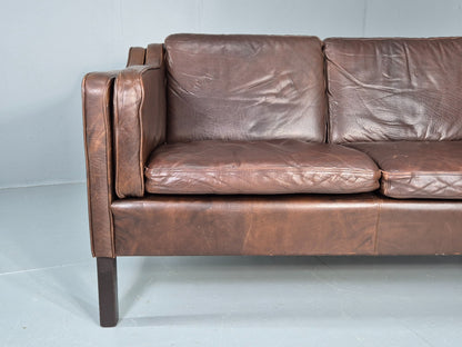 Vintage 2 seater Sofa Danish Brown Leather Mid Century Retro 1970s EB12423