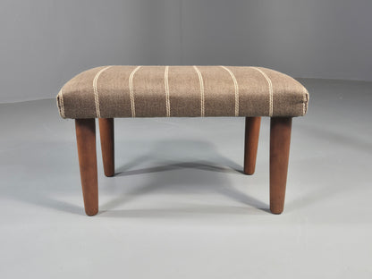 Vintage Mid Century Danish footstool  Taupe Stripe Teak Legs Retro 1960s  EB12024