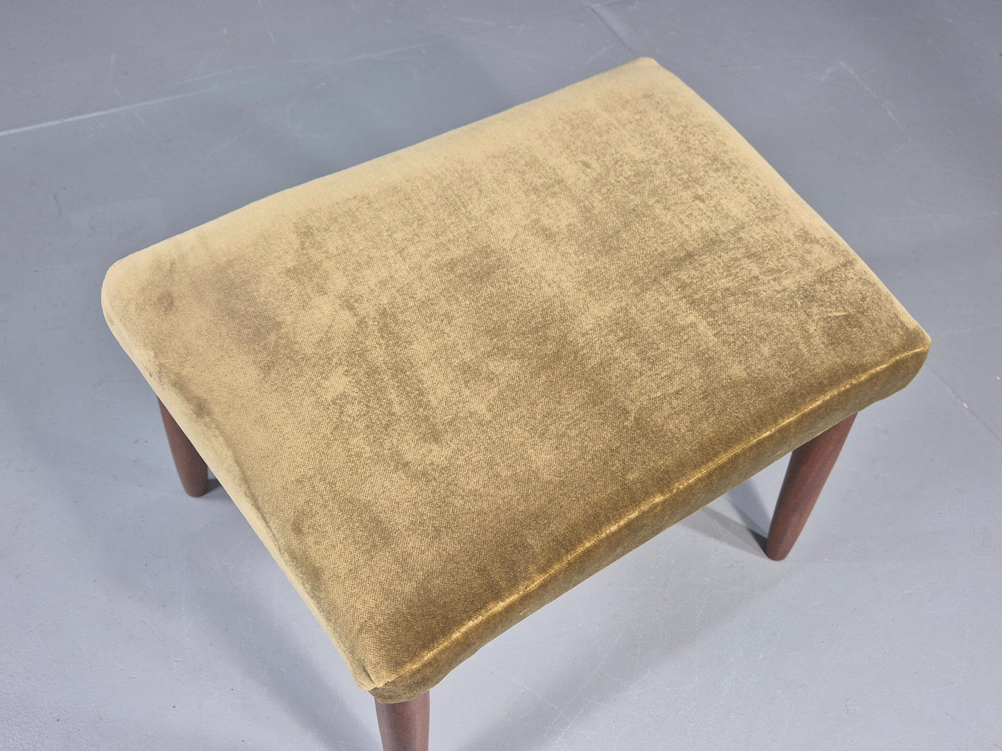 Vintage Danish Mid Century FootStool Teak legs Green Velour 1960s Retro EB12030