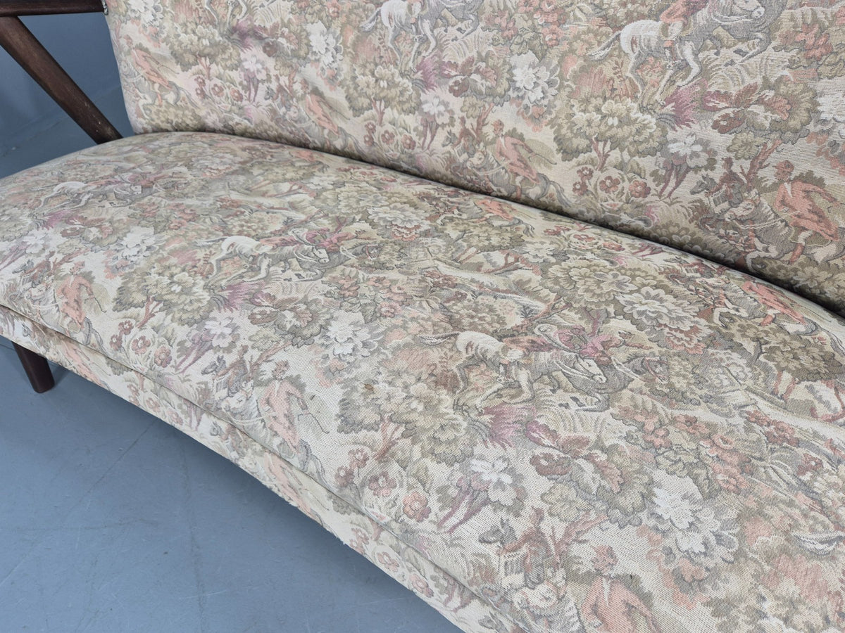 Vintage Mid Century 3 Seat Sofa Teak Frame Classical Upholstery 1960s EB12716