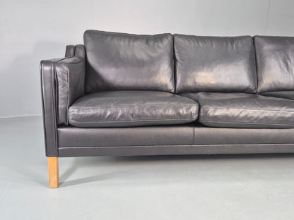 Vintage Danish 3 Seat Sofa Black Leather Mogensen Style 1980s Retro MCM EB12445