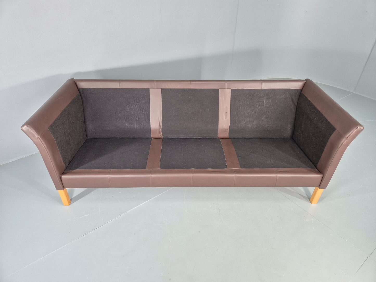 Vintage Danish 3 Seat Sofa Brown Leather 1980s Retro MCM  EB12417