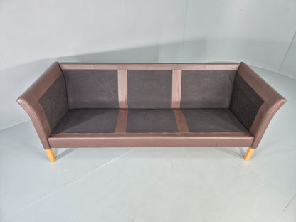Vintage Danish 3 Seat Sofa Brown Leather 1980s Retro MCM  EB12417