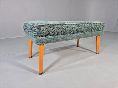 Vintage 1950s Footstool Turquoise Blue Boucle Beech Legs EB12797