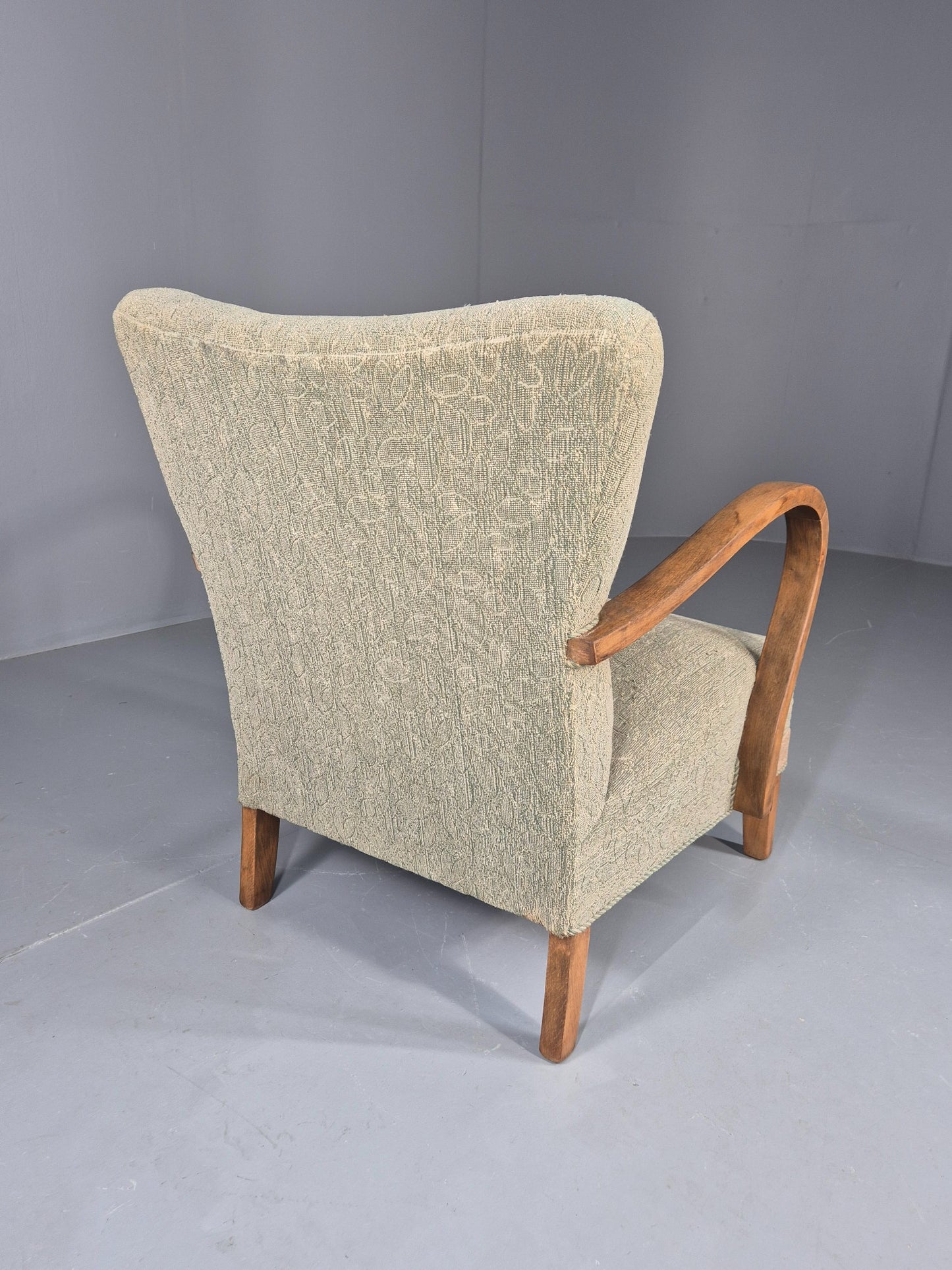 Vintage Art Deco Danish Armchair Beech Frames Original Upholstery EB11956