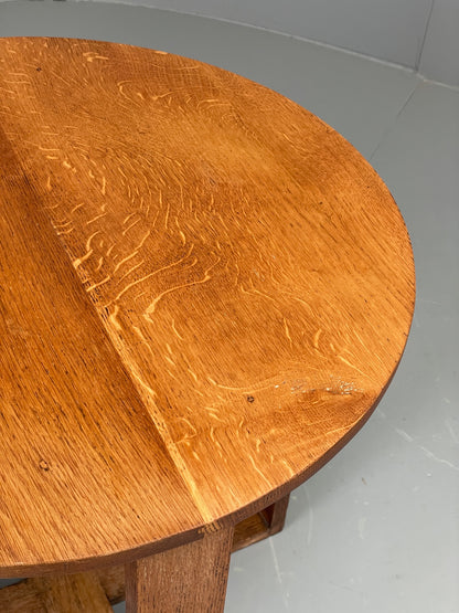 Vintage Oak Side Table Solid Arts & Crafts Round Retro 1950s EB11879