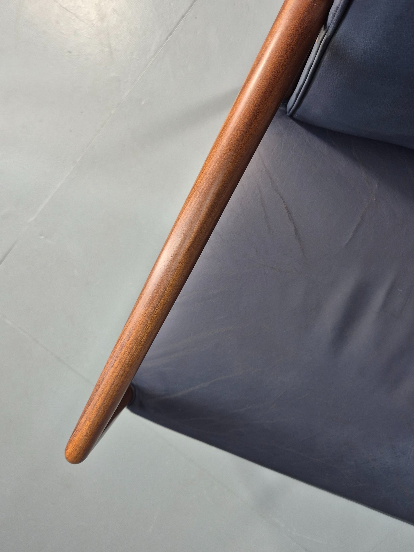 Vintage Mid Century Teak Armchair Blue Leather 1960s Retro EB11897