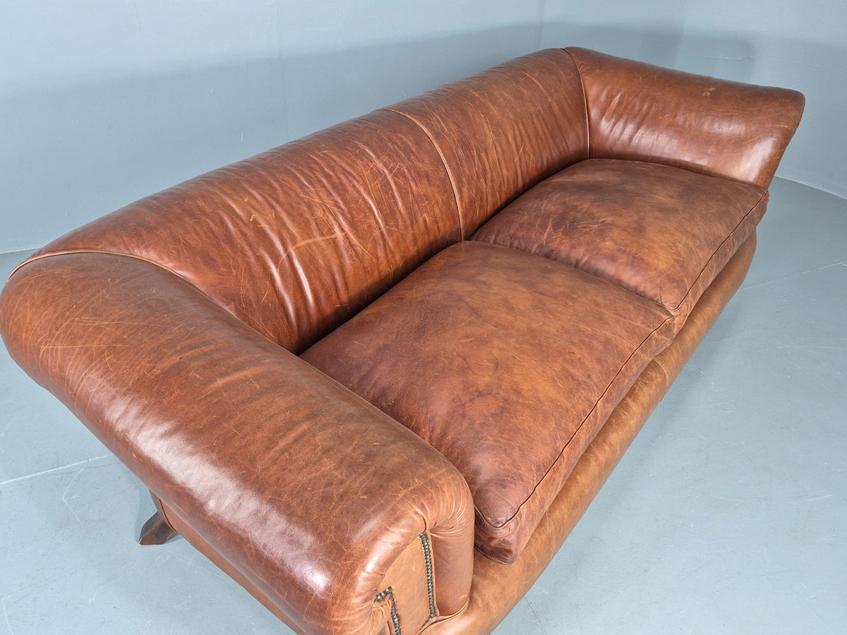 Vintage 3 Seat Leather Sofa Classic Chesterfield Style Roll Top Retro EB12789