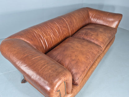 Vintage 3 Seat Leather Sofa Classic Chesterfield Style Roll Top Retro EB12789