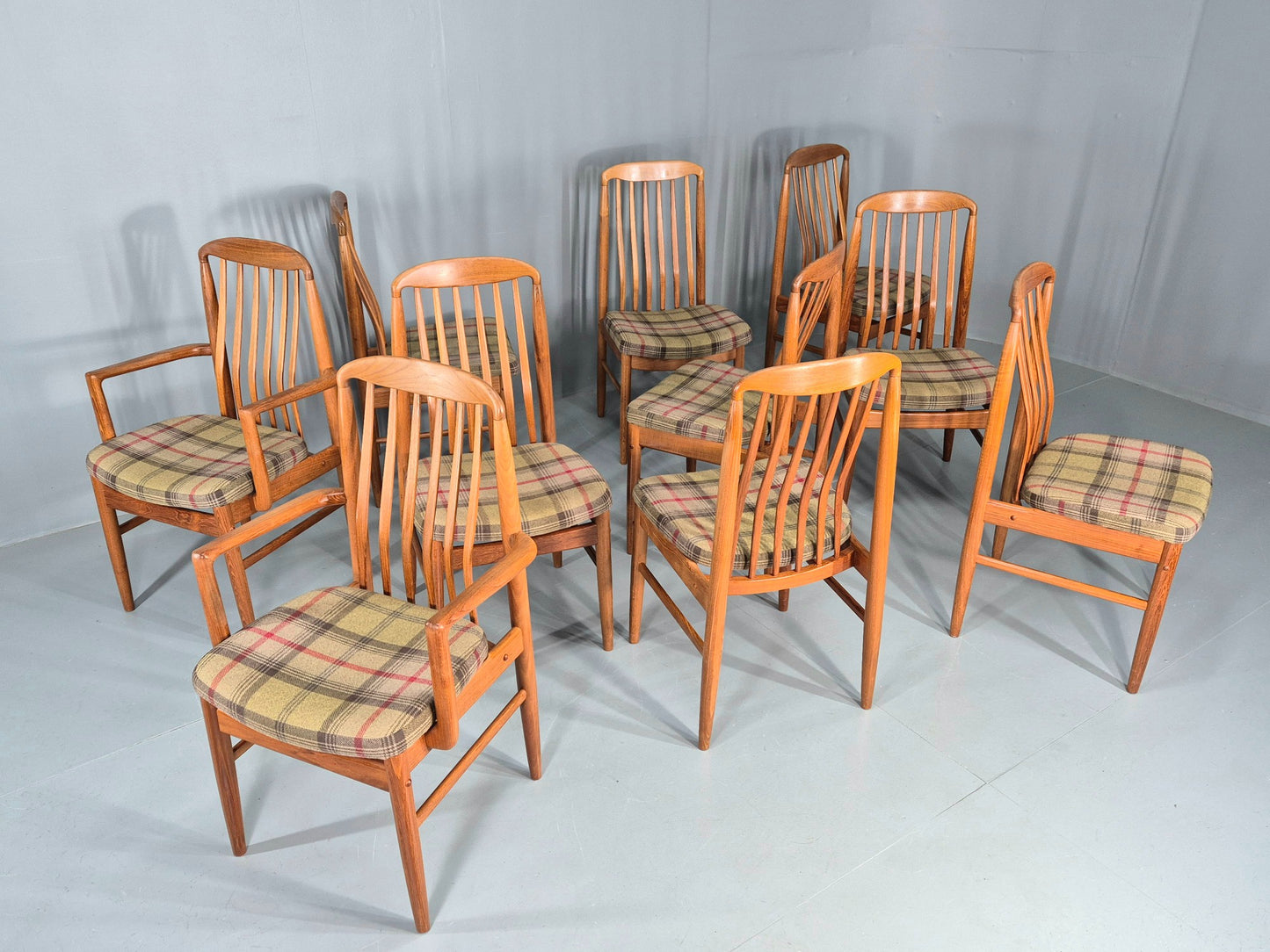 10 Vintage Mid Century Dining Chairs Teak Frame Benny Linden Design 70s EB12165