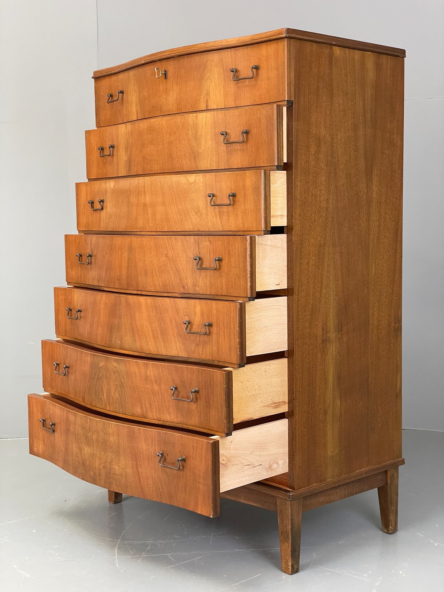Vintage 1950s Walnut Tallboy Chest Of Drawers Danish Retro EB10830