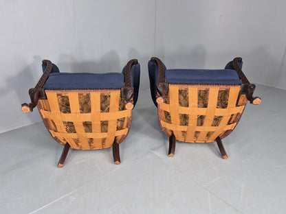 2 Vintage Danish Antique Tub Chairs Rope Twist Oak Ball Claw 1900s EB12684