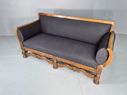Vintage Danish Drop End Sofa Baroque Revival 1920s Antique Carved Wood EB12756