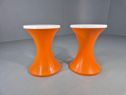 2 Vintage Orange and White Tam Tam Stools Retro 1960s Pop Art EB12253