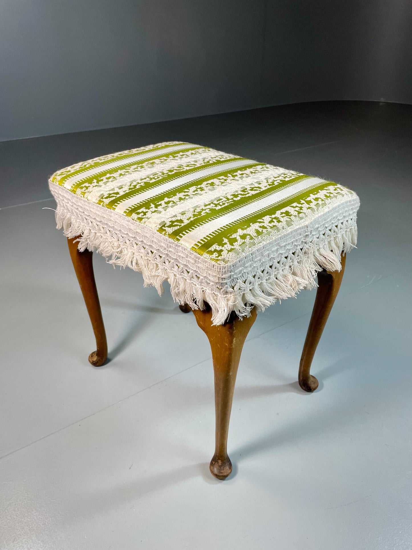 Vintage Danish 1960s Regency Revival Foot Stool White & Green Retro EB06333
