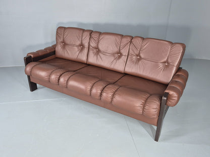 Vintage 3 Seater Sofa Danish Brown Leather 1970s Retro Mid Century EB12449