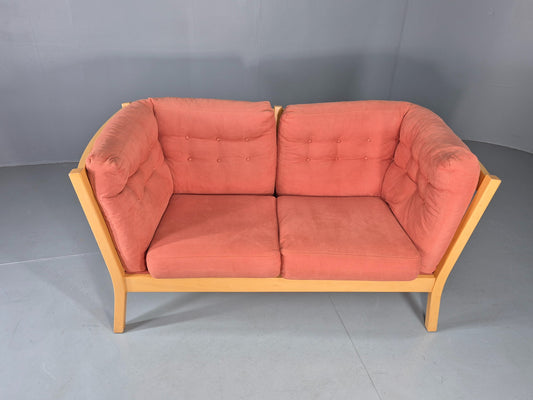 Vintage Stouby Stick Back 2 Seater Sofa Beech Frame Orange Peach 1990s EB12834