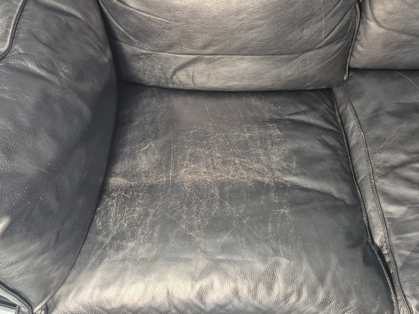 Vintage 3 Seater Sofa Danish Black Leather Mid Century Style 1980s Retro EB12418