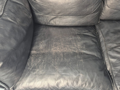 Vintage 3 Seater Sofa Danish Black Leather Mid Century Style 1980s Retro EB12418