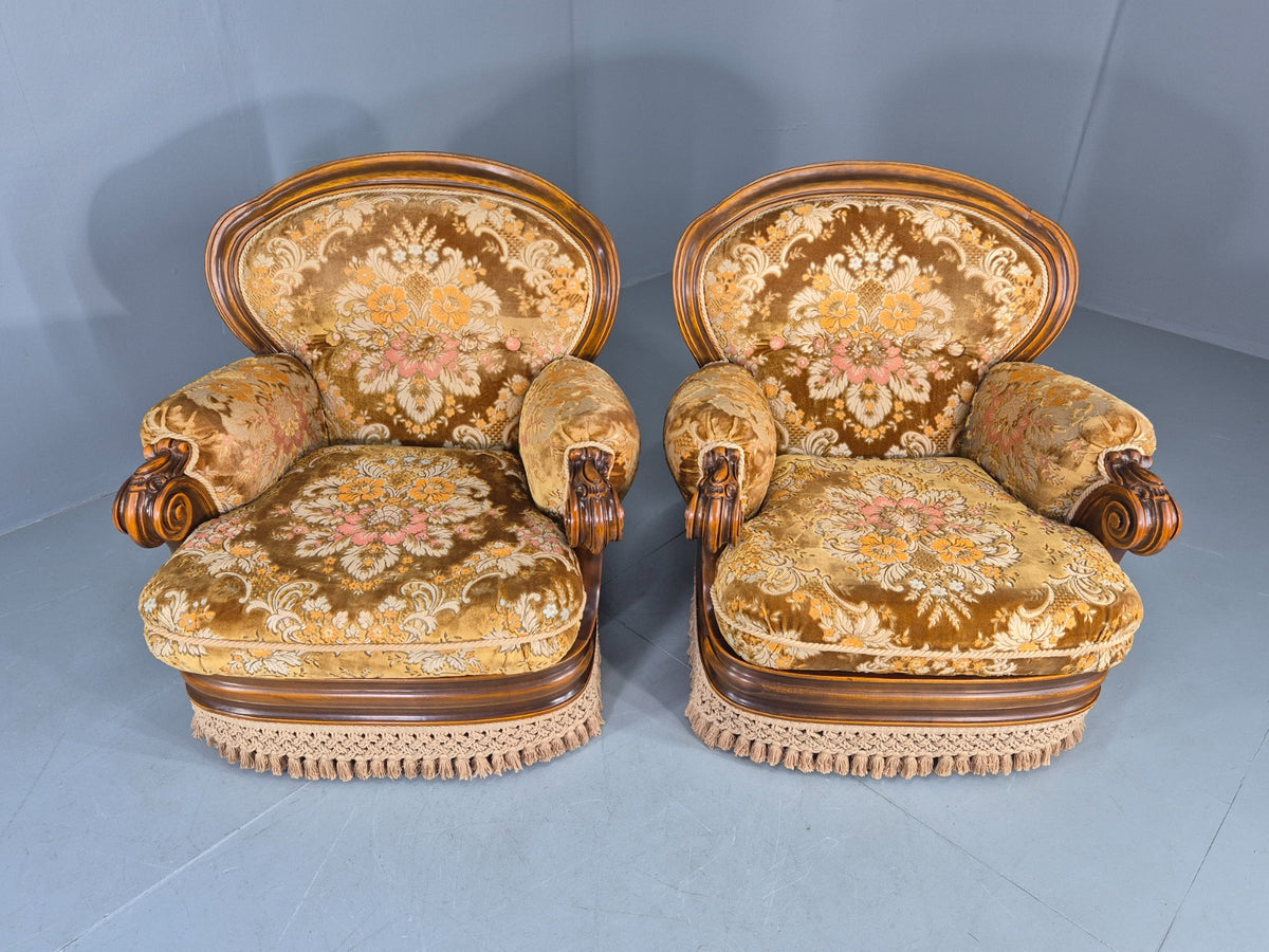 2 Vintage 1970s Danish Lounge Chairs Kitsch Over The Top Retro Gold  EB12723