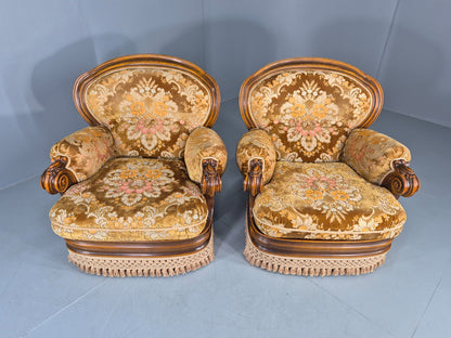 2 Vintage 1970s Danish Lounge Chairs Kitsch Over The Top Retro Gold  EB12723