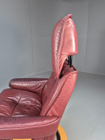 Vintage Ekornes Stressless Swivel Recline Chair Leather Bentwood EB8491