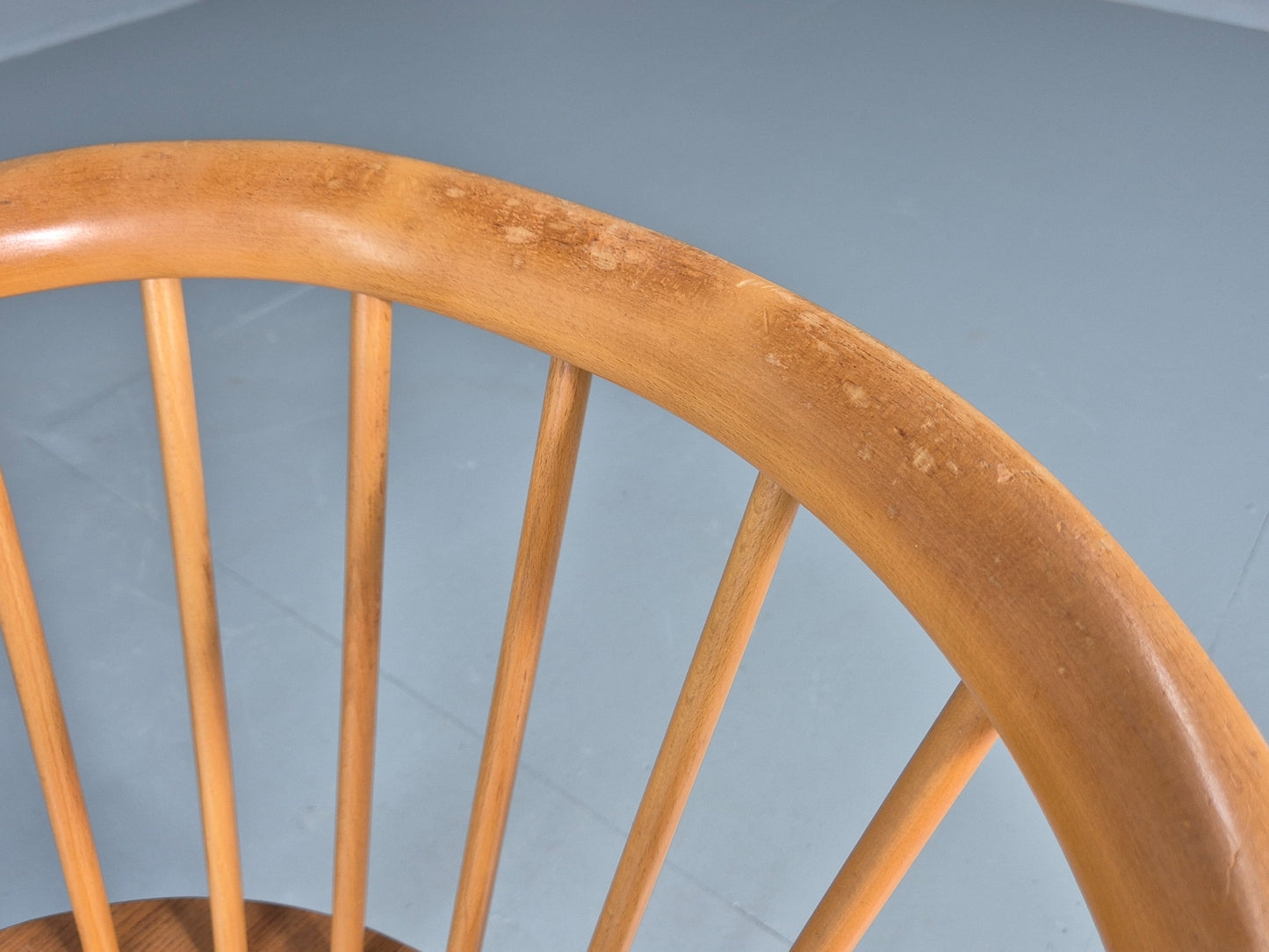 2 Ercol Cowhorn Elbow Chairs Blonde Wood 1960s Short Legged Retro MCM EB12459