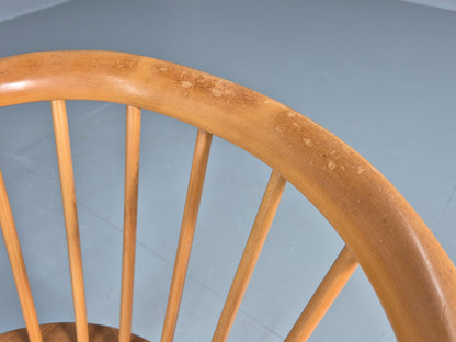 2 Ercol Cowhorn Elbow Chairs Blonde Wood 1960s Short Legged Retro MCM EB12459