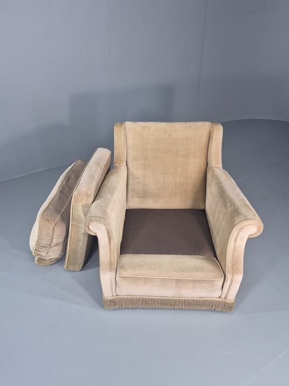 Vintage 1960s Armchair Green Velour Upholstery Mid Century Classical Design EB12471