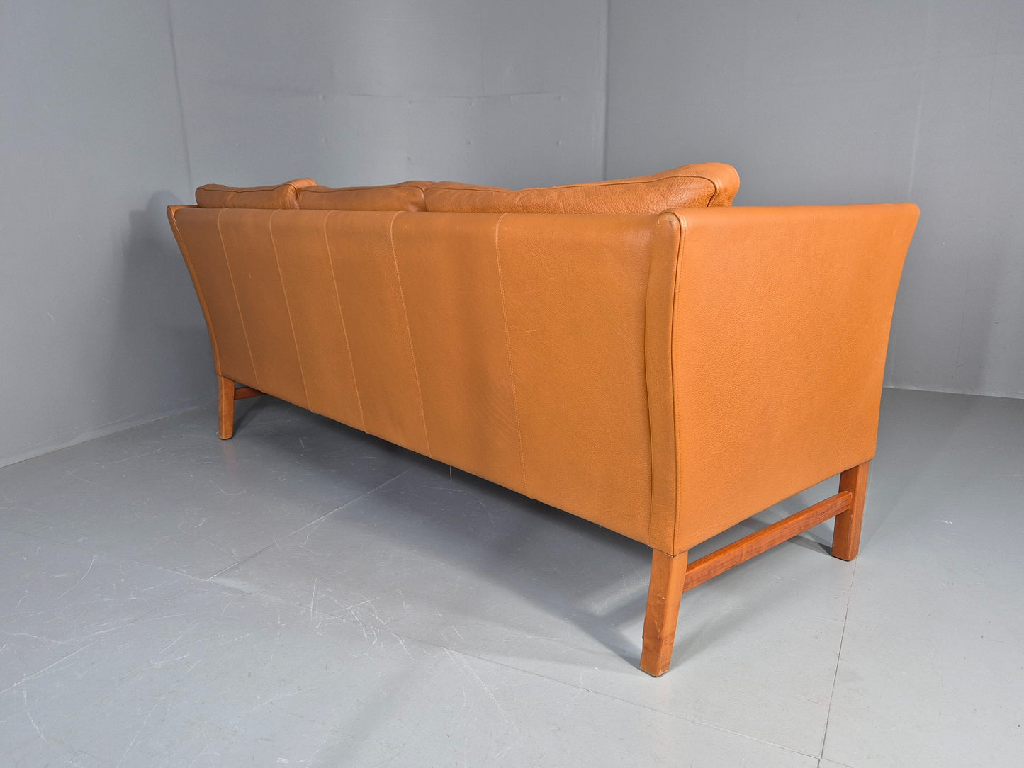 Vintage 3 Seater Sofa Danish Mid Century Skippers Tan Leather Retro  EB10530