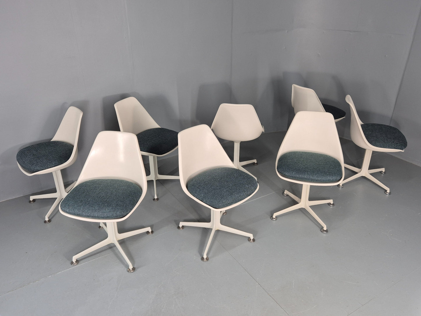 8 Maurice Burke Arkana 1960s Dining Chairs Plastic Alloy Swivel Retro EB11945