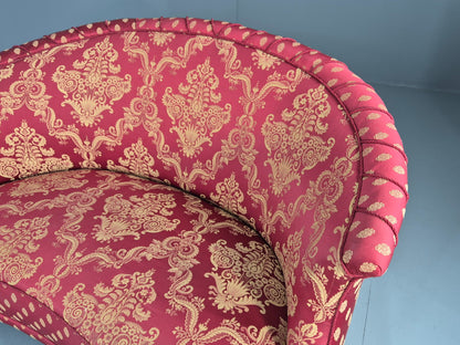 Antique 2 Seat Sofa Danish Serpentine curved Form Red Damask 1900s EB12754