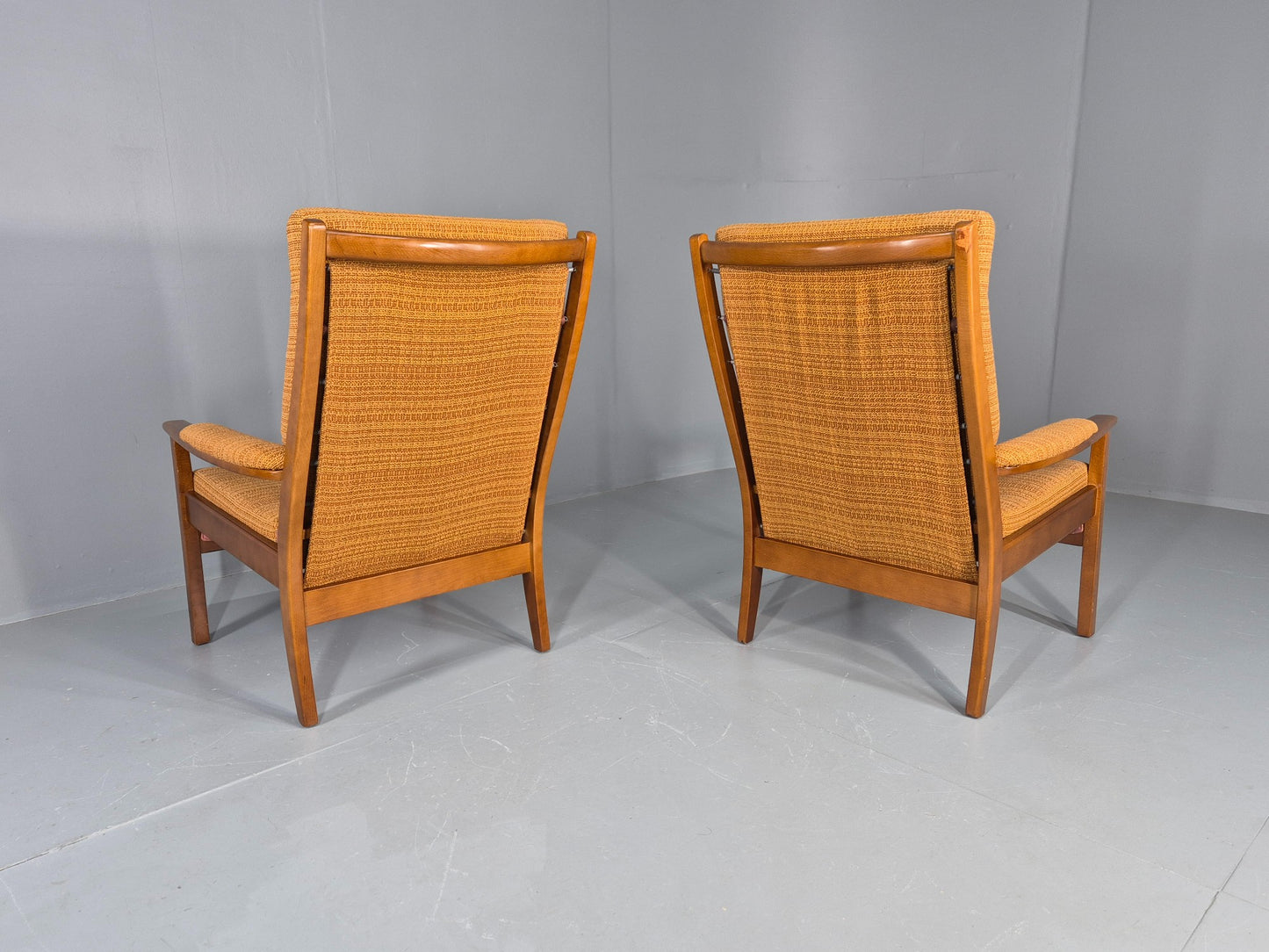2 Vintage 1960s Lounge Chairs Beech and Orange Cintique Retro MCM  EB11930