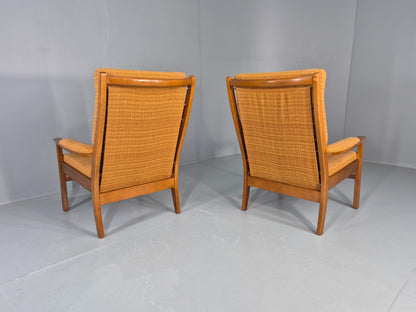 2 Vintage 1960s Lounge Chairs Beech and Orange Cintique Retro MCM  EB11930